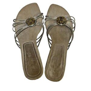 Bandolino Womens Sz 9 1/2 M Bronze Slip-On Sandals Accent 1" Heel Strappy BDRAMI
